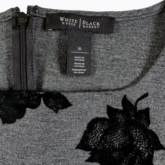 2PC: WHBM Top/Skirt Sz10 Gray Black Velvet 3D Floral Whimsigoth Office Y2K Retro - Picture 4 of 11